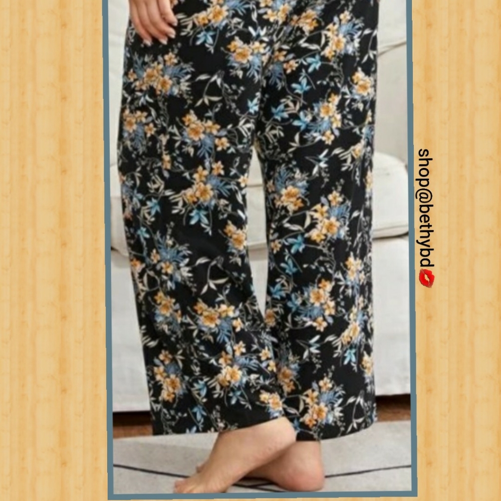 NavyBlue&Gold Floral Cami lace Plus Pajamas - Picture 3 of 6